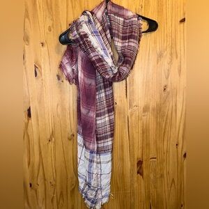 Maurices Burgundy and White Plaid Scarf